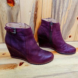 Biala Alaina Wedge Heel Wine Purple Leather Side Buckle Ankle Bootie